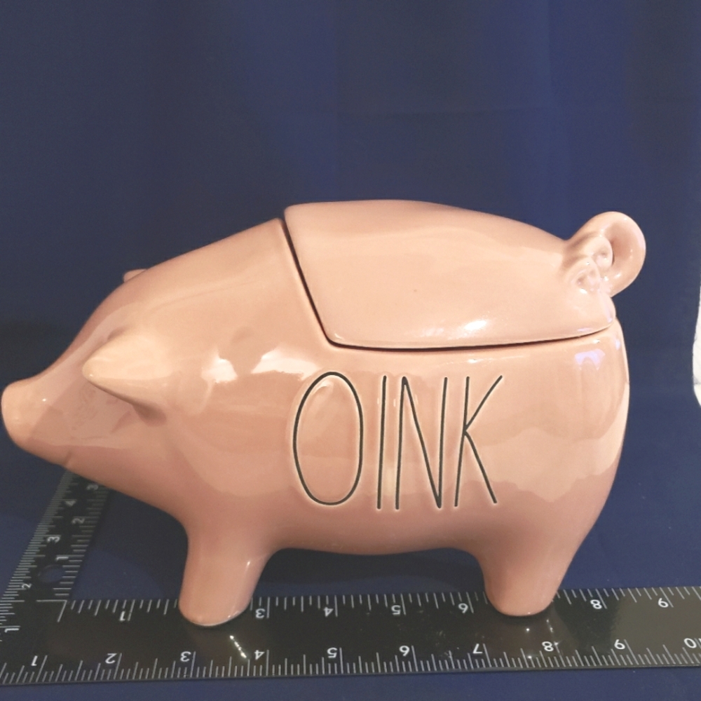 Rae Dunn Pink Ceramic Pig Cookie Canister "Oink" inscription